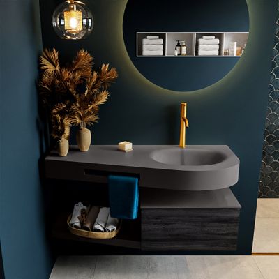 MONDIAZ RIVA 120cm badmeubel onderkast / planchet kleur Antracite met 1 lade. Wastafel DULCET rechts 1 kraangat kleur Dark_Grey. MONDIAZ RIVA 120cm badmeubel onderkast / planchet kleur Antracite met 1 lade. Wastafel DULCET rechts 1 kraangat kleur Dark_Grey.