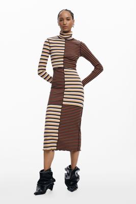 Gebreide jurk met hoge hals - BROWN - XL