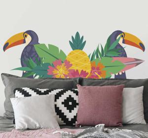 Muurstickers bloemen tropische tucan