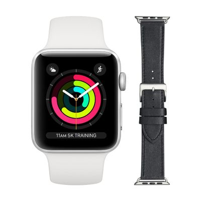 Apple Watch Series 3 42mm Zilver Wit Bandje + DBramante1928 Leren Bandje Zwart/Zilver Apple Watch Series 3 42mm Zilver Wit Bandje + DBramante1928 Leren Bandje Zwart/Zilver
