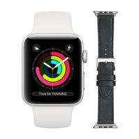 Apple Watch Series 3 42mm Zilver Wit Bandje + DBramante1928 Leren Bandje Zwart/Zilver - thumbnail