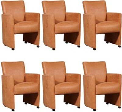 Set van 6 Oranje leren moderne eetkamerfauteuils Elegant - Kenia Leer Rost (oranje leer)