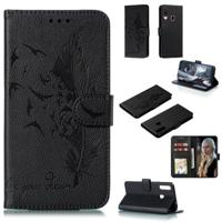 Voor Galaxy A20s Feather patroon Litchi textuur horizontale Flip lederen draagtas met houder & portemonnee & kaartsleuven (zwart)