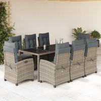 9-delige Tuinset met kussens poly rattan grijs