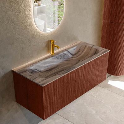 Badmeubel Mondiaz Kurve-Dlux | 110 cm | Meubelkleur Ruby | Wastafelkleur Sombra | Solid surface | Wasbak midden spoelbak | 1 kraangat
