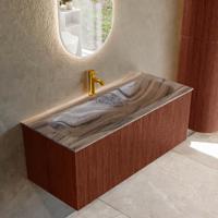 Badmeubel Mondiaz Kurve-Dlux | 110 cm | Meubelkleur Ruby | Wastafelkleur Sombra | Solid surface | Wasbak midden spoelbak | 1 kraangat