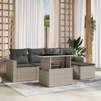 6-delige Loungeset met kussens poly rattan lichtgrijs