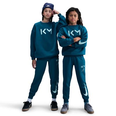 Nike Kylian Mbappé Club Fleece Joggingpak Hooded Kids Blauwgroen Lichtblauw
