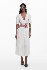Cut-out jurk met borduursels - WHITE - XL