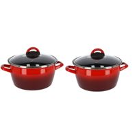 Set van 2x stuks rvs rode kookpan/pan met glazen deksel 24 cm 10 liter