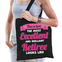 Cadeau tas voor dames - Pensioen - leukste collega - zwart/roze - katoen - 42 x 38 cm