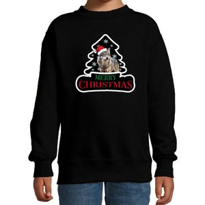 Dieren kersttrui wolf zwart kinderen - Foute wolven kerstsweater