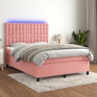 Boxspring met matras en LED fluweel roze 140x200 cm