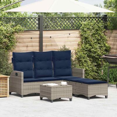 3-delige Tuinbankstel met kussens L-vormig poly rattan grijs