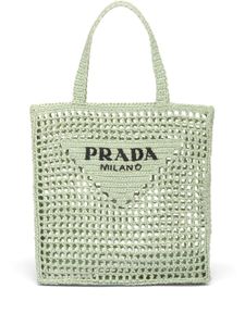 Prada sac cabas en raphia à logo - Vert