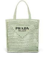 Prada sac cabas en raphia à logo - Vert - thumbnail