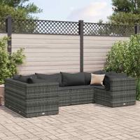 6-delige Loungeset met kussens poly rattan grijs