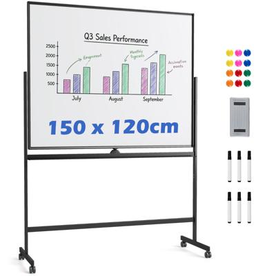 Mobiel Whiteboard Dubbelzijdig Magnetisch Bord met Standaard 2 Verstelbare Hoogtes en Vergrendelbare Wieltjes Zwart