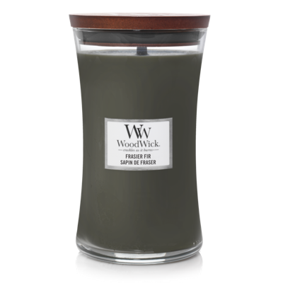 WoodWick Geurkaars Large Frasier Fir - 18 cm / ø 10 cm - Geurkaars in Glas - Houten Lont