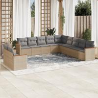 11-delige Loungeset met kussens poly rattan gemengd beige