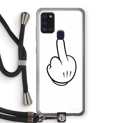 Middle finger white: Samsung Galaxy A21s Transparant Hoesje met koord