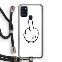 Middle finger white: Samsung Galaxy A21s Transparant Hoesje met koord