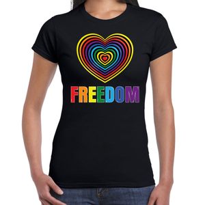 Regenboog hart Freedom gay pride zwart t-shirt voor dames