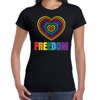 Regenboog hart Freedom gay pride zwart t-shirt voor dames - thumbnail