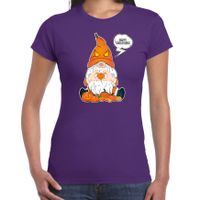 Halloween verkleed t-shirt dames - pompoen kabouter/gnome - paars - themafeest outfit - thumbnail