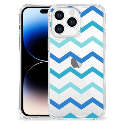 Apple iPhone 14 Pro Max Doorzichtige Silicone Hoesje Zigzag Blauw Apple iPhone 14 Pro Max Doorzichtige Silicone Hoesje Zigzag Blauw