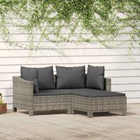 3-delige Loungeset met kussens poly rattan grijs