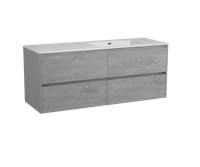 Storke Seda zwevend badmeubel 150 x 52 cm beton grijs met Diva asymmetrisch rechtse wastafel in glanzend composiet marmer