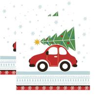Daisy kerst thema servetten - 40x st - 33 x 33 cm - auto met kerstboom - papier
