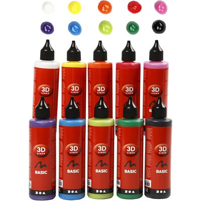 Creativ Company 3d liner, diverse kleuren, 10x100 ml/ 1 doos