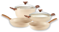 Sambonet Pannenset Rock &apos;n&apos; Rose Creme - Braadpan, Hapjespan & Koekenpannen ø 24 & 28 cm - 4 Delig