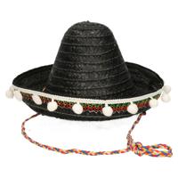 Mexicaanse Sombrero hoed voor kinderen - Zwart - 25 cm - Verkleed hoeden en accessoires - thumbnail