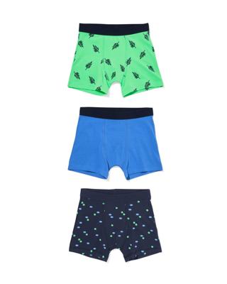 HEMA Kinderboxers Stretch Katoen Bladeren - 3 Stuks Blauw (blauw)