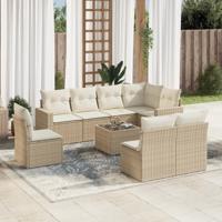 9-delige Loungeset met kussens poly rattan beige