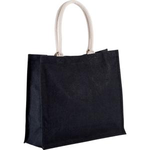 Jute boodschappen strandtas - zwart - 42 x 36 cm - Strandartikelen beach bags/shoppers