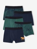 Set van 5 boxershorts voor jongens met jungleprint engels groen