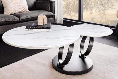 Design salontafel DANCING RINGS wit ronde draaibaar marmer keramiek zwart metaal - 46356