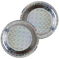 Feest wegwerpbordjes - glitter - 20x stuks - 23 cm - zilver