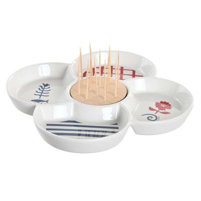 Set voor voorgerechtjes DKD Home Decor Rood Blauw Wit Keramiek 22 x 22 x 7 cm Mediterrane Huizen