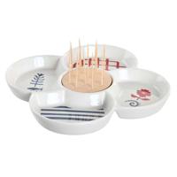 Set voor voorgerechtjes DKD Home Decor Rood Blauw Wit Keramiek 22 x 22 x 7 cm Mediterrane Huizen