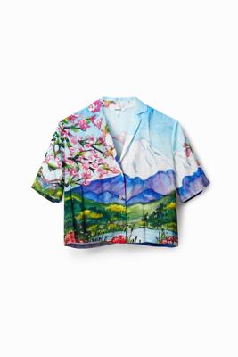 Cropped blouse met Mount Fuji - BLUE - L