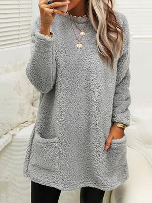 Plush Crew Neck Casual Thermal Dress Plush Crew Neck Casual Thermal Dress