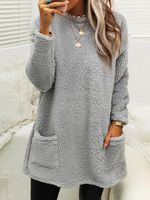 Plush Crew Neck Casual Thermal Dress - thumbnail