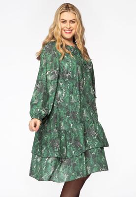 Yoek Jurk met ruches | Groen | Maat 38/40