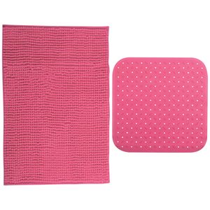 MSV Douche anti-slip mat en droogloop mat - Sevilla badkamer set - rubber/microvezel - fuchsia roze