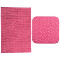 MSV Douche anti-slip mat en droogloop mat - Sevilla badkamer set - rubber/microvezel - fuchsia roze